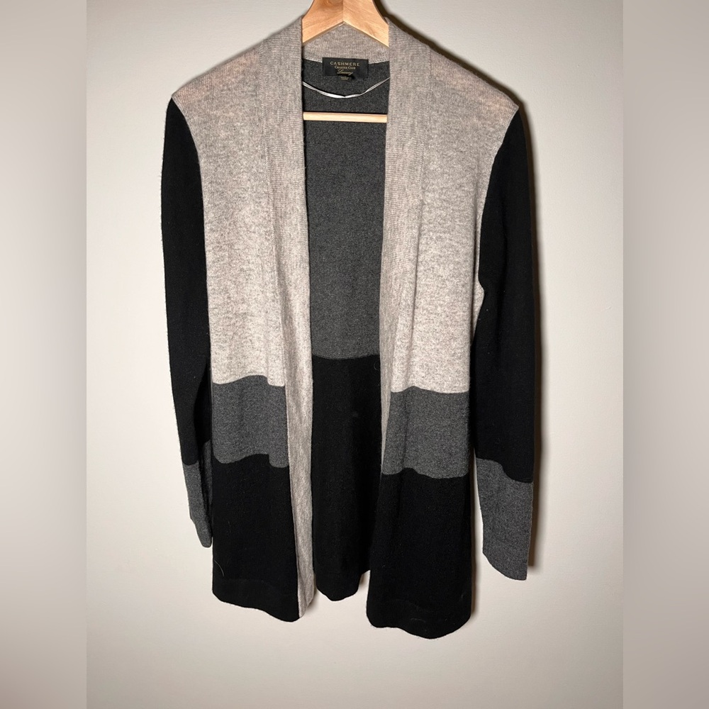 Charter Club Black and‎ Gray Colorblock Cashmere Cardigan